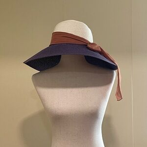 Women’s Floppy Sun Hat With Scarf Band Beach Vacation Purple Multi One Size